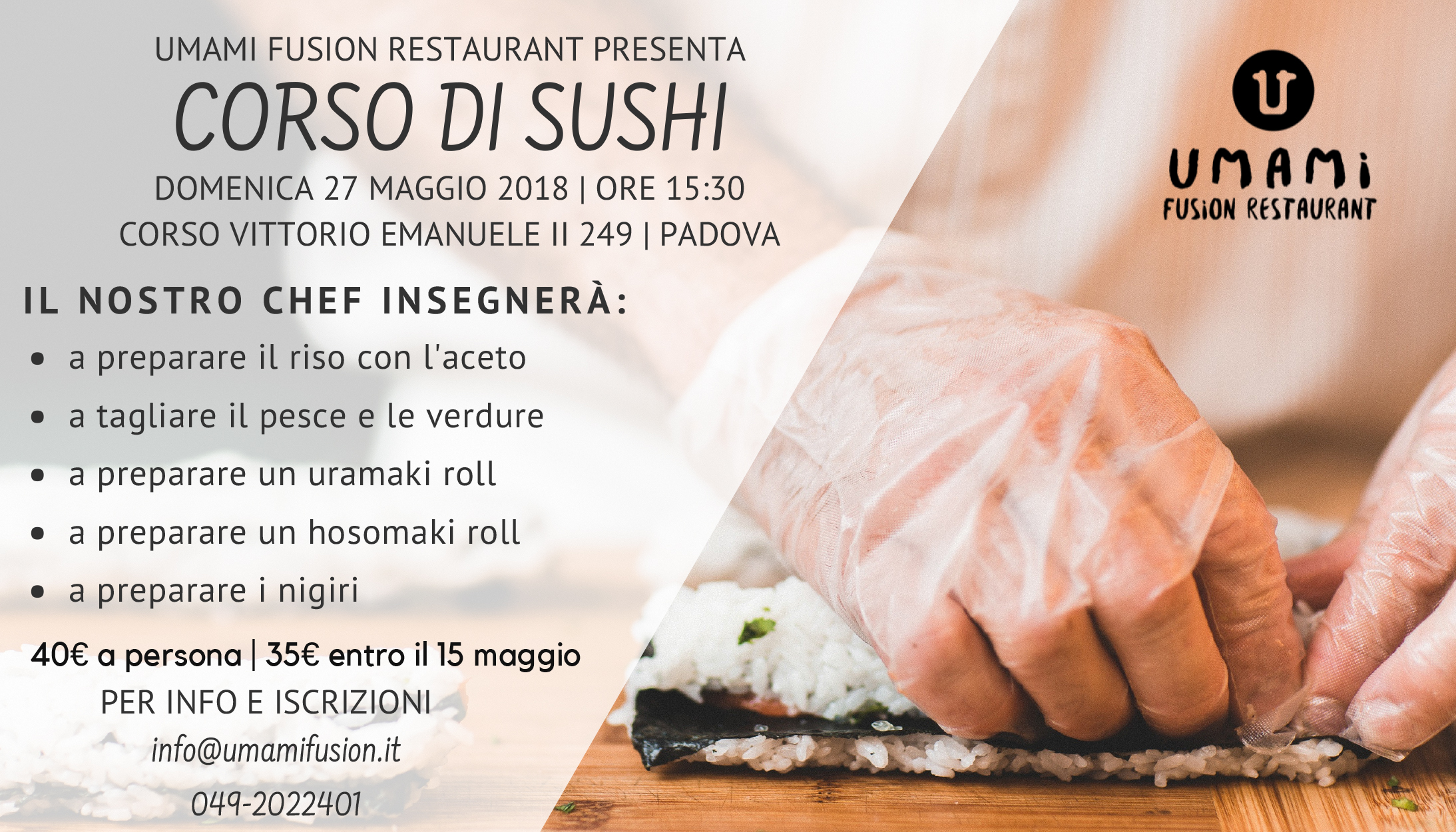 Finalmente Arriva Il Corso Di Sushi Umami Fusion Padova Ristorante Orientale Sushi